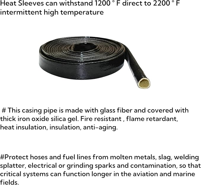 Heat Shield Fire Sleeve 3/4" ID x 5FT Silicone Coated Fiberglass for Automotive Hose Lines Wires& Electrical Wiring
