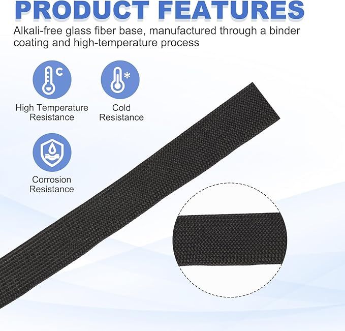 uxcell Insulation Cable Protector,30mm/1.18 Inch-3m/10 Feet High Temp Fiberglass Sleeve Black