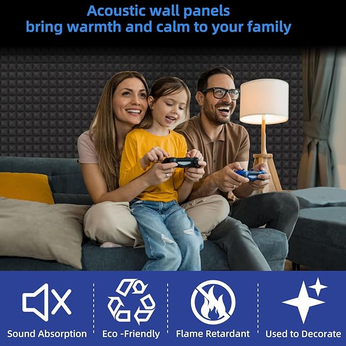 Upgraded 48 Pack Self-Adhesive Acoustic Panels,35kg/m³ High-Density Sound Proof Foam Panels for Walls, 2" X 12" X 12" Fast Expand Soundproof Wall Panels-Absorbs Sound & Eliminates Echoe