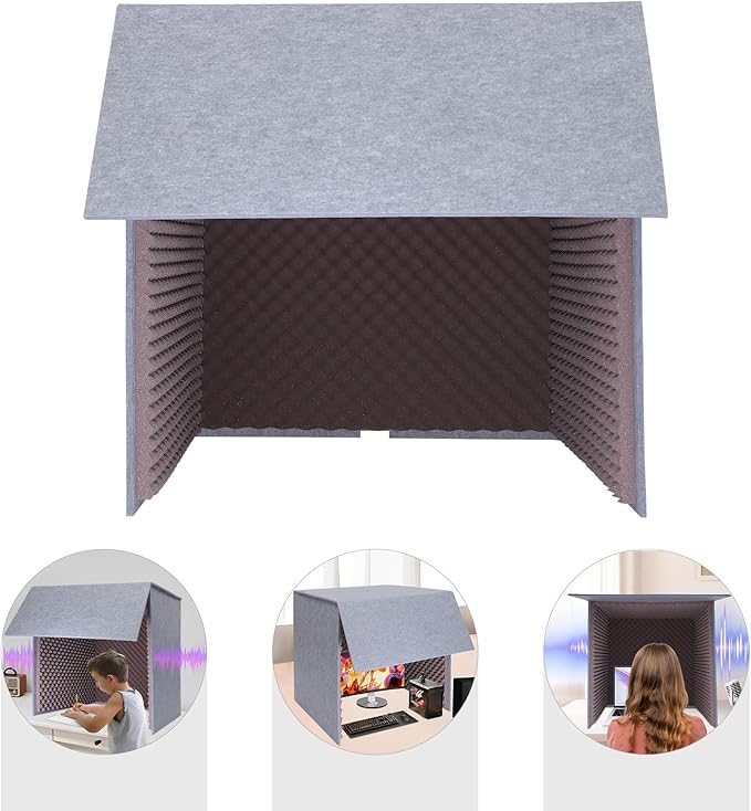 Desktop Soundproof Cover, Portable Vocal Recording Booth Isolation Booth Small Music Recording Studio Vocal Sound Absorbing Shield Sound Proof Foam Panels for Offices,Home,Recording Studios (Purple)