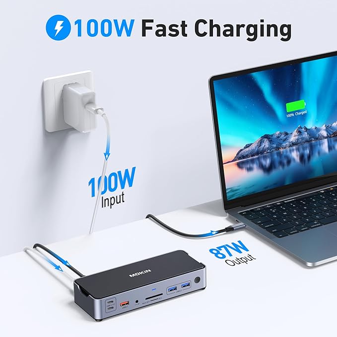 8K USB C Laptop Docking Station,Docking Station 3 Monitors with 1*HDMI, 2*DisplayPort,15 in 1 USB C Dock for Dual/Triple Monitors,6 *USB Ports,100W PD,Ethernet,SD&TF,Audio,for Dell/HP/MacBook/Lenovo