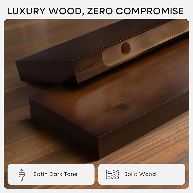 Homeforia Walnut 60 inch Floating Shelf, High End Solid Real Wood 60inch Long Floating Shelf for Wall, Dark Brown Wooden 60in Large Floating Shelves, Heavy Duty Bracket, 60 X 6.5 X 1.75 inch, Set of 2