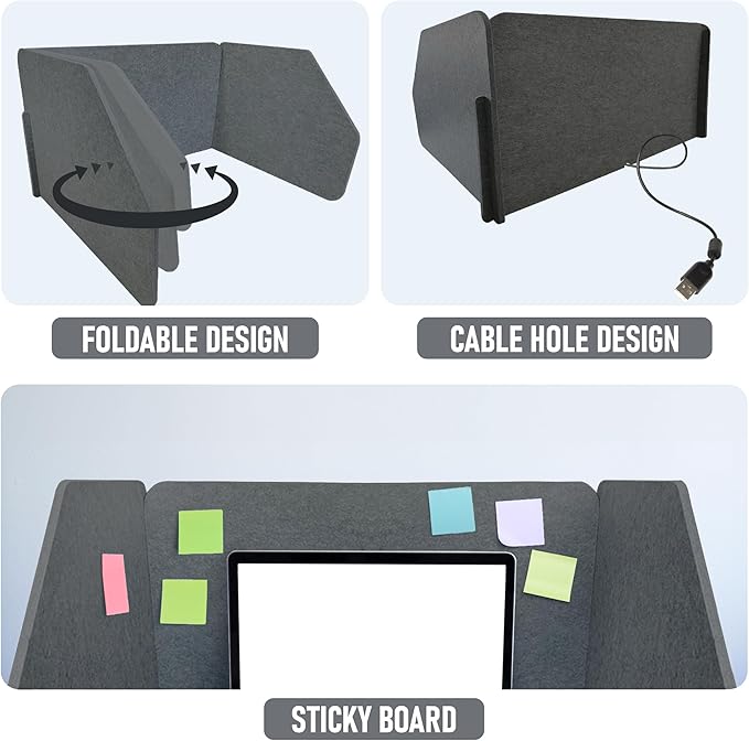29.1"x22.8"x1.2" Acoustic Desk Divider, Sound Absorbing, Freestanding Soundproof Privacy Panel, Reduce Noise, Increase concentration, Made from High Quality Polyester (African Grey)