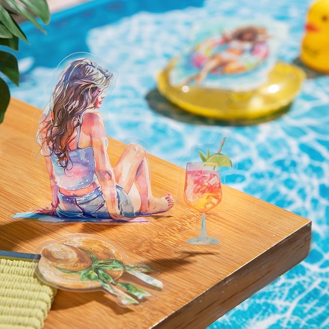 AuriicLeaf Travel PET Stickers, 150 Pcs Summer Holiday Ephemera for Scrapbooking, Journaling, DIY Crafts, and Art Supplies