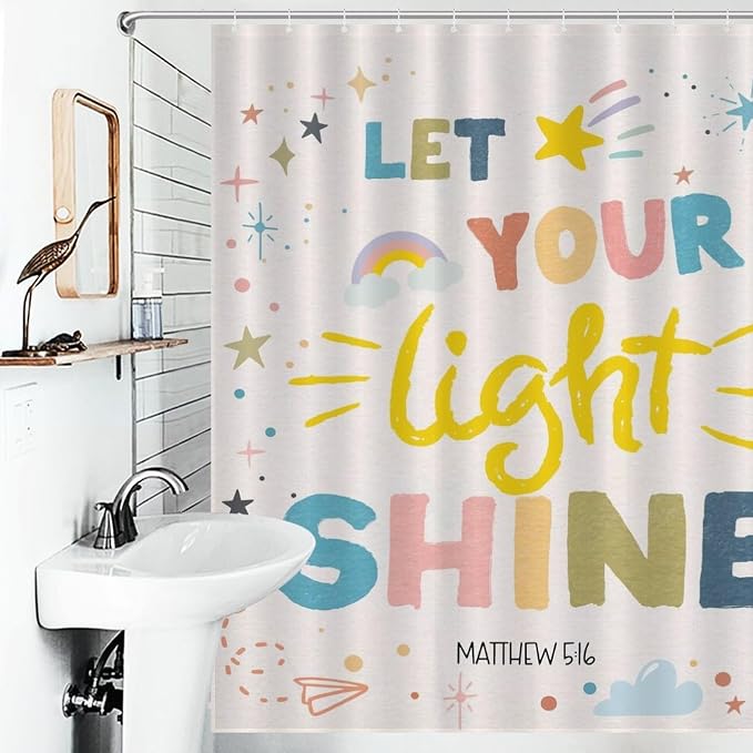 Rainbow Shower Curtain, Boho Cute Inspirational Motivational Quotes Rainbow Colorful Pastel Baby Kids Girls Waterproof Fabric Bathroom Shower Curtain Set with Hooks, 72"x84" Inch