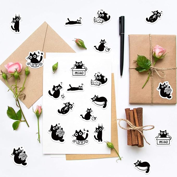 500 Pcs Cute Black Cat Sticker for Teen - Sticker Graphic - Cartoon Stickers for Water Bottles Laptop Cat Meme Stickers Waterproof Aesthetic Vinyl Decals Stickers for Adults Teens