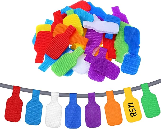 40 Pcs Cable Labels, Writable Cable Tags, Waterproof Cords Labels Multi-Color Electronic Cables Identification Tags for Wire Organization and Identification
