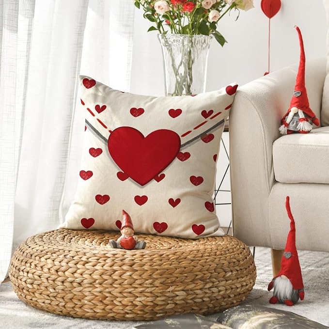 AVOIN colorlife Valentine's Day Love Heart Throw Pillow Cover, 18 x 18 Inch Envelope White Anniversary Wedding Cushion Case Decoration for Sofa Couch