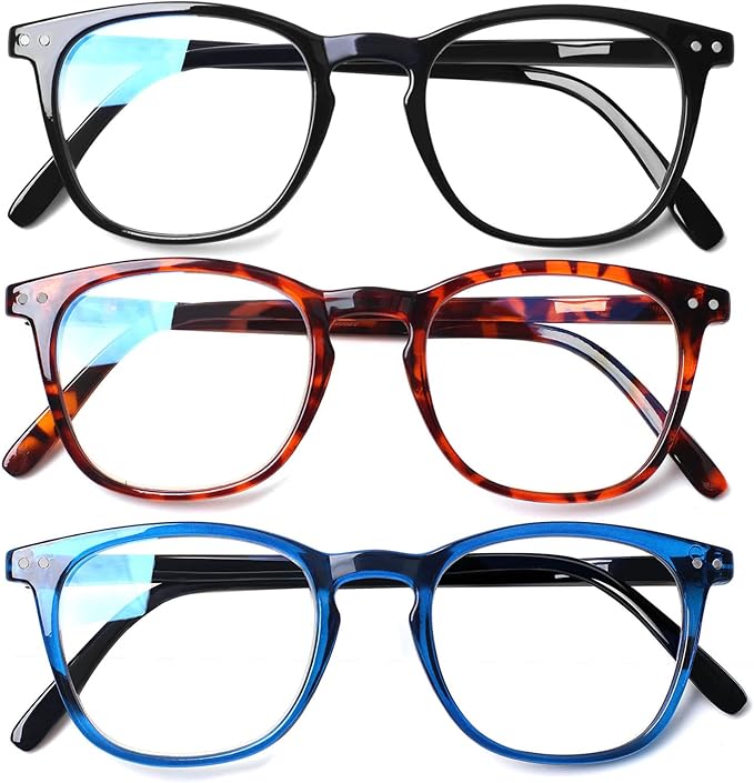Henotin 3-Pack Blue Light Blocking Reading Glasses,Spring Hinge Computer Readers for Men Women,Anti UV Ray Filter Eyeglasses (3 Mixed Color, 2.25)