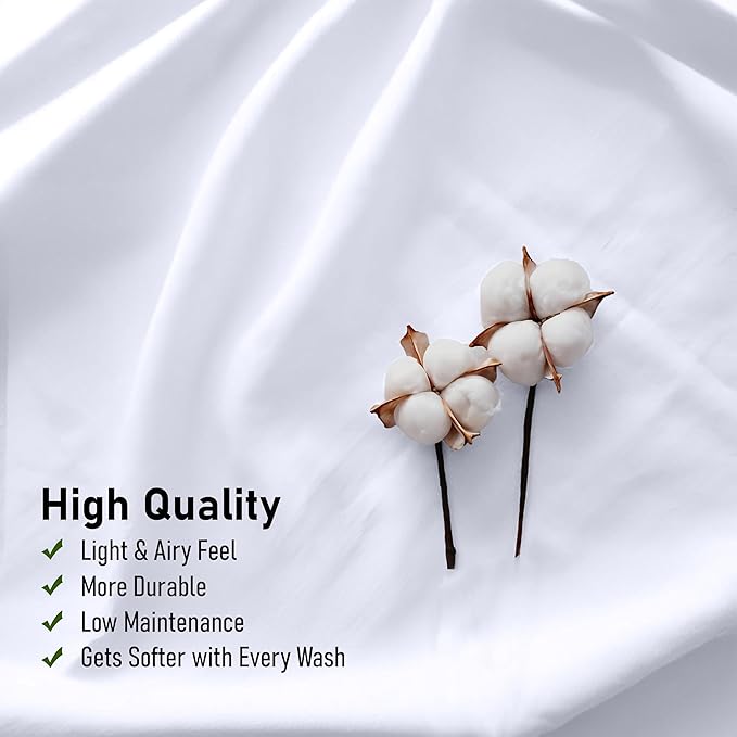 RUVANTI 100% Cotton Full Size Bed Sheets, 4 Pieces, Soft & Breathable Percale Weave Bedding, Deep Pocket 16", Hotel Standard, Crisp Cool Feel, Durable, Perfect Sheet Set Dyed, Bright White