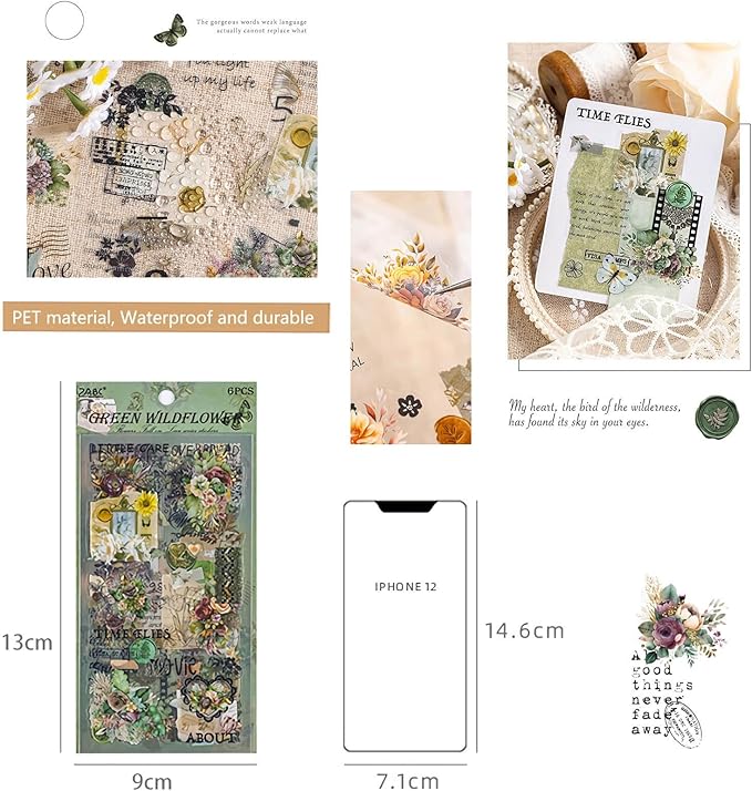 Ptyism 309 Pcs/24 Sheets Stickers for Scrapbooking,Scrapbook Flower Stickers for Scrapbooking Art Journal Bullet Journal Accessories