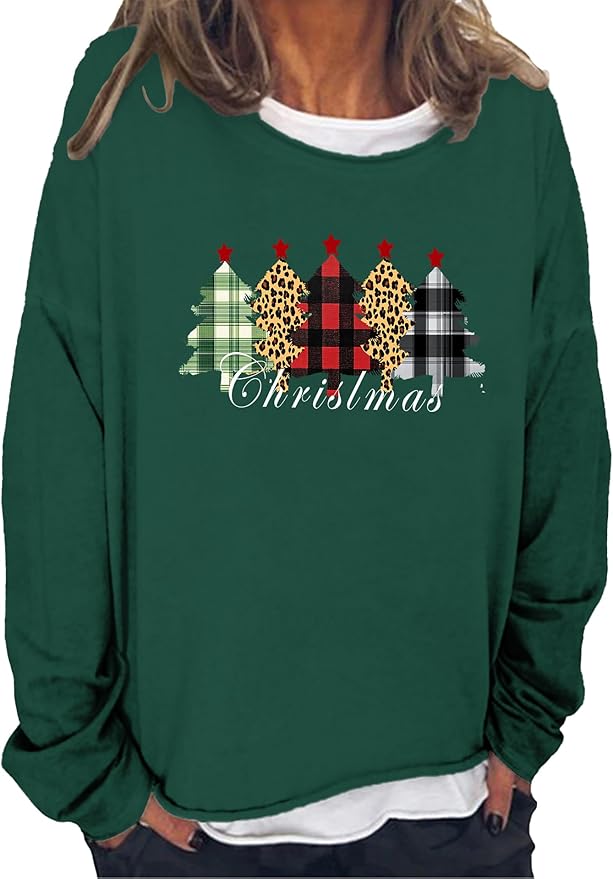 LOAIHA Merry Christmas Sweatshirt Crewneck Snowman Graphic Shirts Christmas Tree Sweater Long Sleeve Xmas Hoodie Pullover