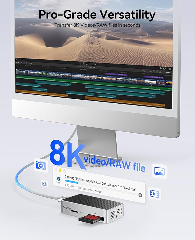 ORICO CFexpress Type B Card Reader 1500MB/s for 8k Video with CFexpress Type A and SD/TF4.0 Card Adapter 4-in-1 Simultaneous Reading Compatible with Sony/Canon/Nikon/Fuji (M4DK)