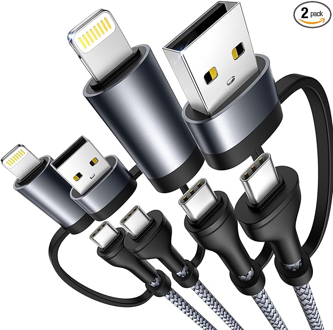 XUDUO 4 in 1 Charging Cable [2Pack 6.6FT] Fast Charging Cord Apple MFi Certified Lightning Cable Nylon Braided 60W Multi USB C Cable for iPhone 16/15 14 13 12 iPad Samsung Galaxy MacBook iPad Tablets