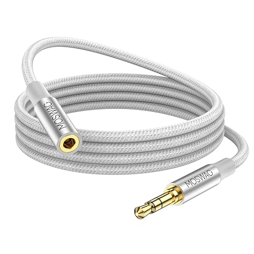MOSWAG 3.28FT/1Meter 3.5mm Extension Cable Audio Male to Female Stereo Extension Adapter Nylon Braided Cord Compatible for Home/Car Stereos Smartphones Headphones Tablets Media Players and More