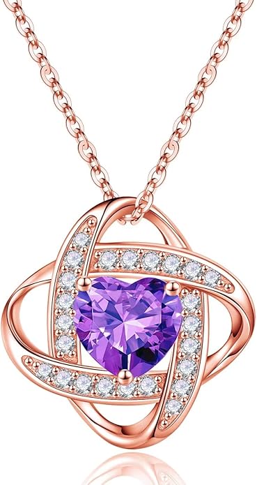 Iefil 925 Sterling Silver Love Knot Birthstone Necklace, Natural or Created Gemstone, Anniversary Birthday Gifts for Women, Jewelry Gifts for Wife Mom Girlfriend