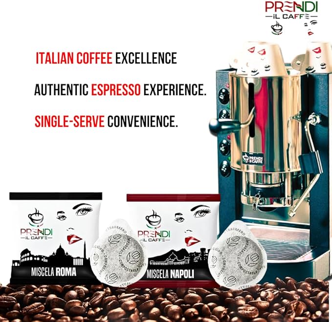 ESE Pod Espresso Machine – Spinel Pinocchio Coffee Maker for 44mm Paper Pods, Made in Italy, Compact Automatic Espresso Machine for Home & Office, Includes 150 Free ESE Pods (100 Classic + 50 Decaf)