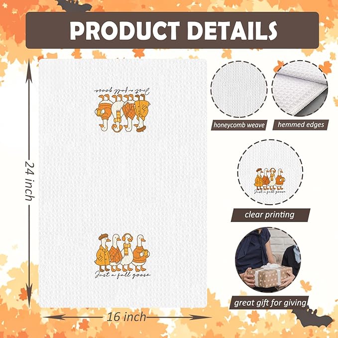 Fall Goose Kitchen Towels, Goose Lover Gifts Dish Tea Towels for Kitchen Decor, Autumn Farmhouse Animal Cozy Funny Geese Decorative Hand Towel for Bathroom, 16x24 Inches