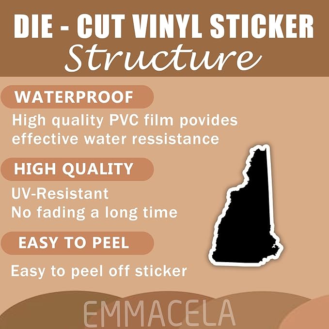 (3PCS) New Hampshire State Map Stickers, US State Stickers - Waterproof Vinyl Decals for Tumblers, Water Bottles, Laptops, Books, Scrapbooks, Great for New Hampshire Lovers 3 x 1.8 Inch