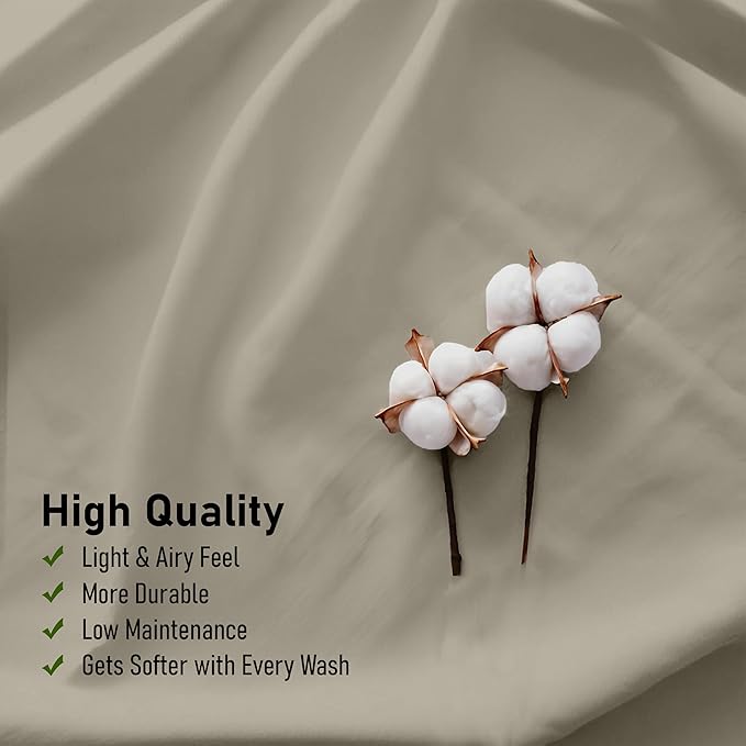 RUVANTI 100% Cotton King Size Sheets Set, 4 Pieces, Soft & Breathable Percale Weave Bedding, Deep Pocket 16", Hotel Standard, Crisp Cool Feel, Durable, Perfect Dyed Bed Sheet, Taupe