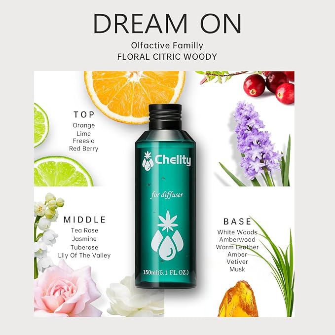 Chelity Hotel Collection Diffuser Essential Oil, 2.1 Fl Oz (60ml),Home Luxury Aroma,Fragrance Diffuser Oils-Diffuser Oil for Aromatherapy, Compatible with Waterless Ultrasonic Diffusers(Dream ON)
