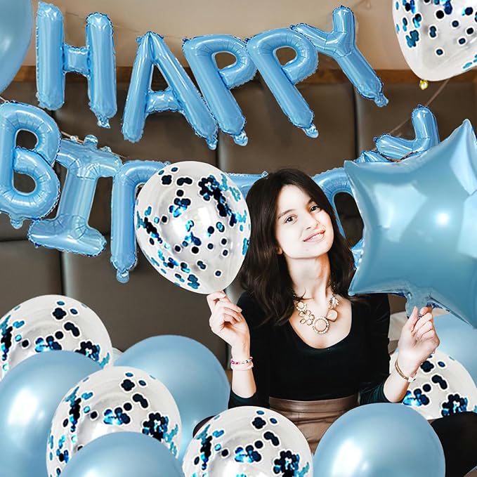 Light Blue Ballooons Happy Birthday Balloons Banner 16 Inch Aluminum film Letters Balloons for Party Decoration Scene Arrangement Balloon Birthday Event Celebration Decorations
