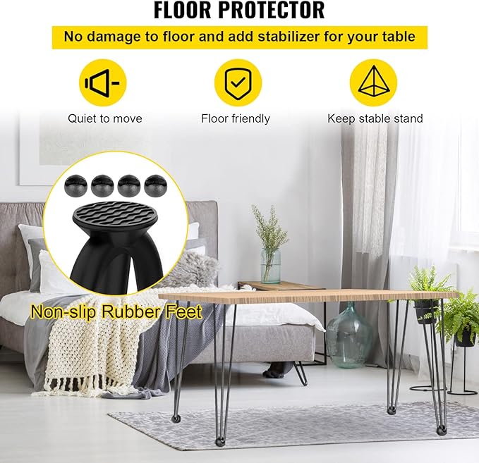 VEVOR Hairpin Table Legs 22" Black Set of 4 Desk Legs 880lbs Total Load Capacity Hairpin Desk Legs 3 Rods for Bench Desk Dining End Table Chairs Carbon Steel DIY Heavy Duty Furniture Legs