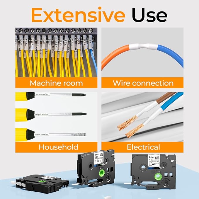 HSe-221 Compatible with Brother Heat Shrink Label HSe221 P Touch Heat Shrink Tubing 8.8mm 0.35'' HSe Wire Cable Labels for Brother PT-E300 E500 P900 P750WVP, 3-Pack, Black on White