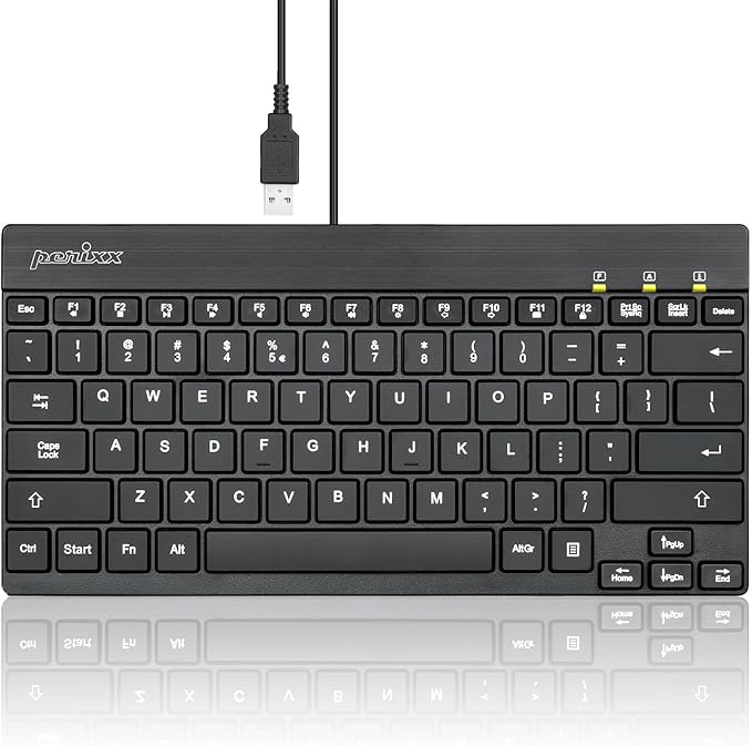 Perixx PERIBOARD-326 Wired Mini Backlit USB Keyboard with Low Profile Keys, US English Layout (11607)