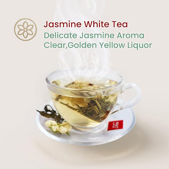 ADMIRINGAZELAND Jasmine White Tea Bags - 30 Count Fujian White Peony Leaf & Real Jasmine Flowers Blend with Pyramid Bags, Morning & Afternoon Chinese Tea Gift for Women & Men, 2.1oz