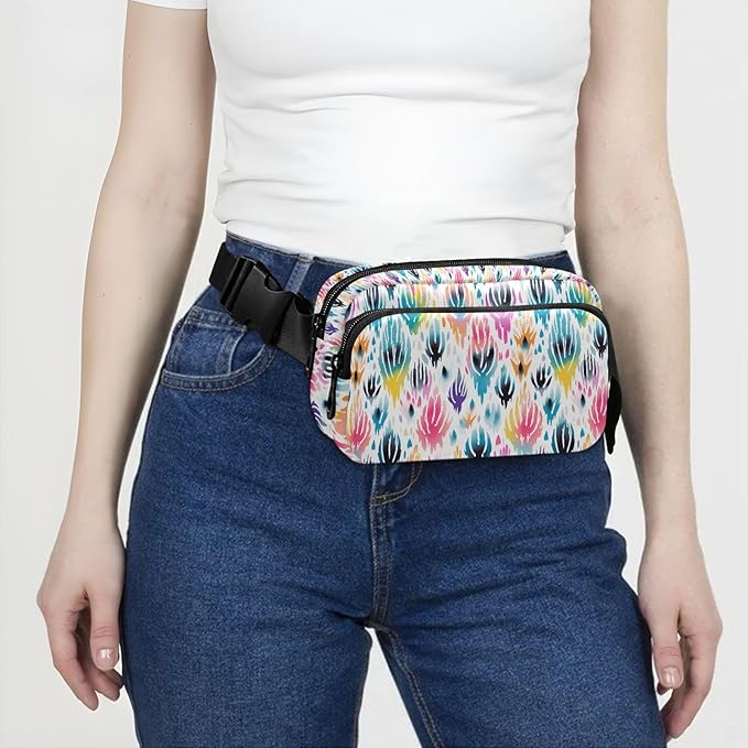 Ethnic Ikat Print Fanny Pack for Women Men Water Resistant Fashion Waist Packs with Adjustable Strap Belt Bag for Travel Workout Jogging Hiking 21219829