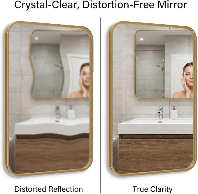 2-Pack 24x36 Inch Antique Gold Bathroom Vanity Mirrors | Flush Mount Deep Set Metal Wall Mirror for Over Sink | HD Shatterproof Glass, Rustproof