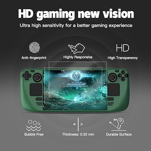 bibuks ﻿Steam Deck Case,Steam Deck OLED Protective Case,Non-Slip Skin Protective Shell Accessories with Kickstand ,2 Screen Protector, 4 Thumb Grip (Green)