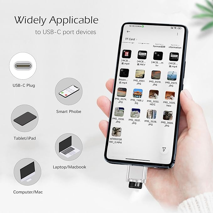 USB C Micro SD Card Reader for Android Phone, Camera, Laptop with Keychain, Mini Metal Type-C Card Reader (Silver)