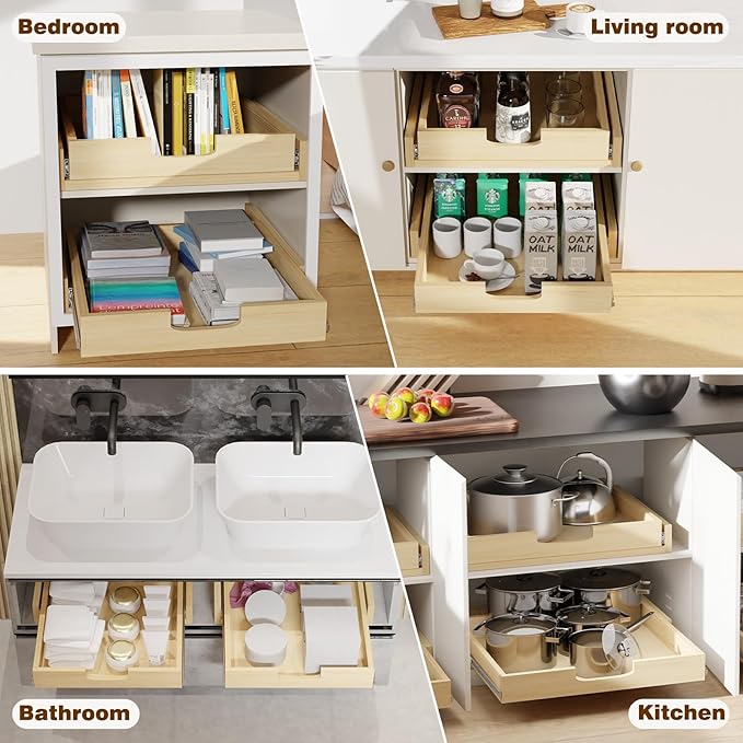 Grehitk Pullout Cabinet Organizer, 14''W×21''D×3''H Slide Out Shelves for Kitchen Cabinets, Pull out Drawers for Kitchen Cabinets, Pantry, Bathroom, & Storage Organization
