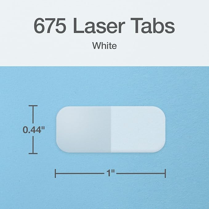 Redi-Tag Laser Index Tabs, Divider Tabs, Permanent Adhesive Index Labels Customizable Divider Labels, 7/16" x 1", White, 675 Tabs (B39000)