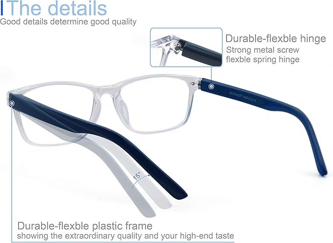 MODFANS Progressive Multifocus 1.5 Reading Glasses,Blue Light Blocking Glasses,Anti-Glare,Anti-Eye Fatigue,UV Protection for Computer/TV/Tablet/Phone,Readers with Comfort Sping Hinge
