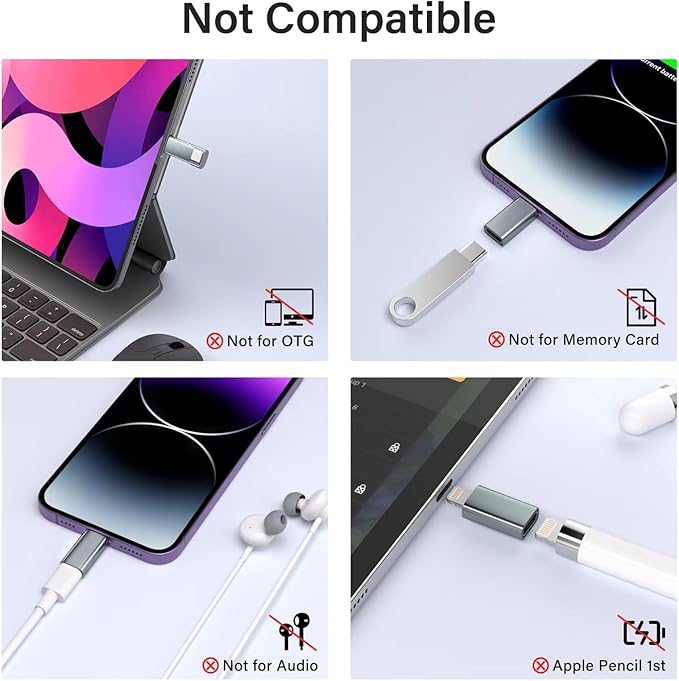 USB C Type C to Lightning Adapter （4 Pack） 1.8-2.2A 15W Fast Charging Support Data Sync,Lightning to USB Type C Cable Adapter for iPhone/iPad/for Airpods,with Anti-Lost Loop,Not for Audio/OTG, Gray