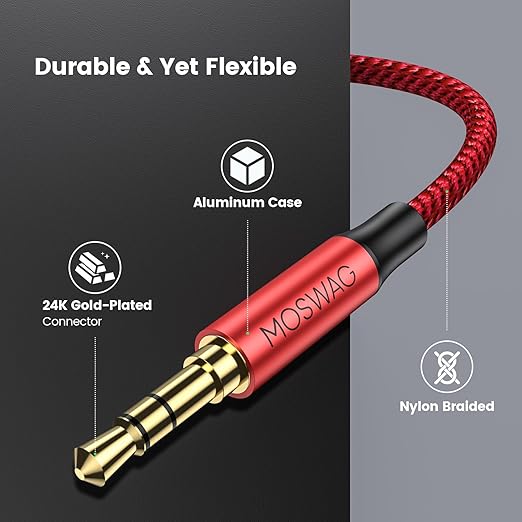 MOSWAG 3.5mm Extension Cable 26.24FT/8M Audio Male to Female Stereo Extension Adapter Nylon Braided Cord Compatible for Home/Car Stereos Smartphones Headphones Tablets Media Players and More