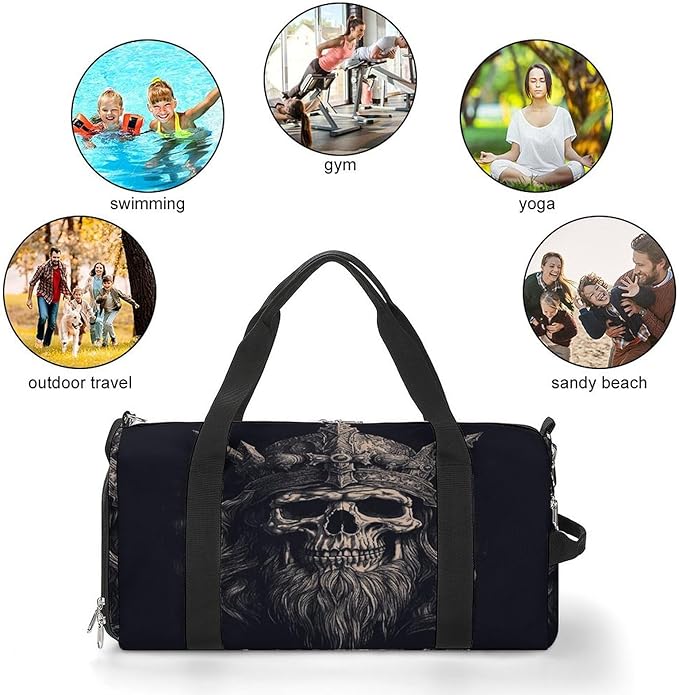 Skull And Ax Gym Bag Lightweight ，Travel Duffle Bag with Shoe Compartment，Gym Bag for Women for Overnight, Weekend, Yoga, Gym, Business Trips, Sport And Hospital.
