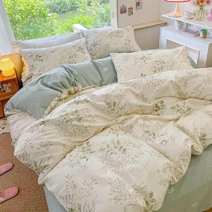 LifeTB Vintage Floral Comforter Set Queen, 3 Pieces Aesthetic Floral Bedding Comforter Set, Reversible Botanical Flowers Comforter with 2 Pillowcases, Breathable Fluffy Soft Cottagecore Bedding Set