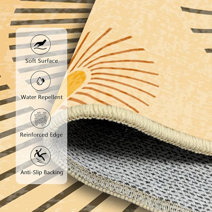 Large Area Rug 5x7 Sun Rug Living Room Mid Century Modern Rugs Machine Washable Boho Geometric Rug Non Slip Printed Low Pile Indoor Floor Carpet for Dining Room Bedroom Office,Yellow