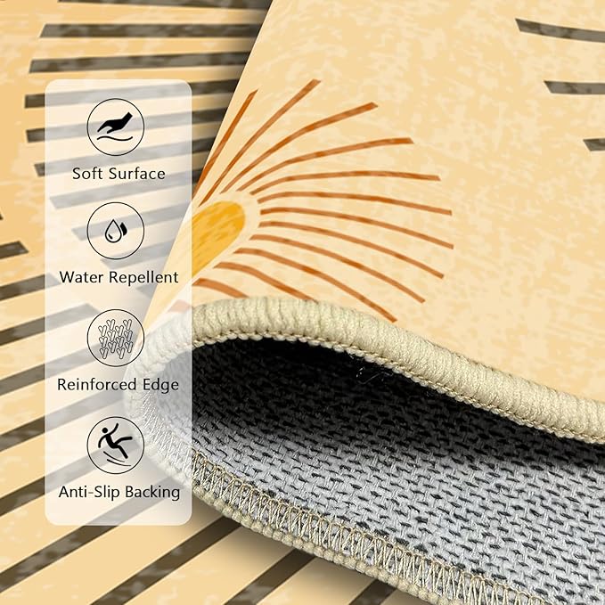 Sun Rug 3x5 for Living Room Mid Century Modern Area Rugs Machine Washable Boho Geometric Rug Non Slip Printed Low Pile Indoor Floor Carpet for Kitchen Bathroom Bedroom,Yellow