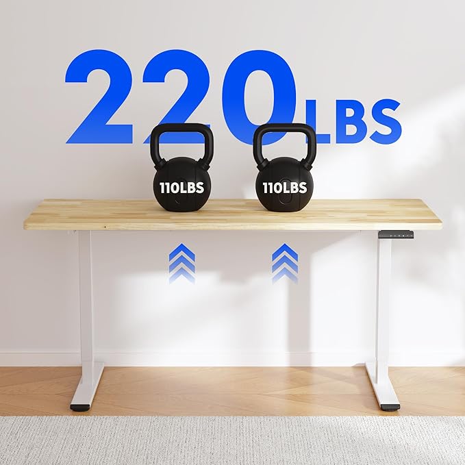 FLEXISPOT E3 Solid Wood Dual Motor 71 x 30 Electric Standing Desk Sit Stand Desk, Holds 220 lbs, Adjustable Height w/Memory Presets, Butcher Block Rubberwood Desktop & White Frame, Ships in 2 Boxes