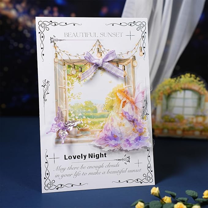 AuriicLeaf Romantic Window PET Stickers, 96pcs Dreamy Floral and String Light Decorative Sticker for Scrapbooking, Journaling, DIY Crafts, Planner Supplies