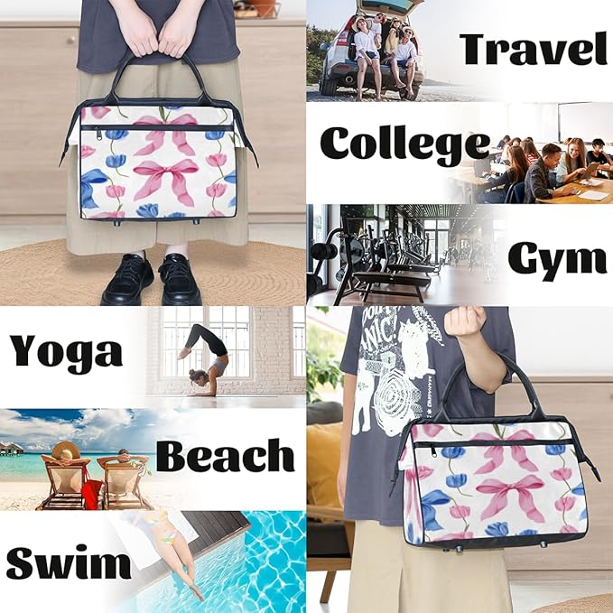 Bow Tie Flowers Overnight Weekender Bag for Women Men Travel Duffel Bags Waterproof Luggage Carry on Sports Yoga Gym Bag