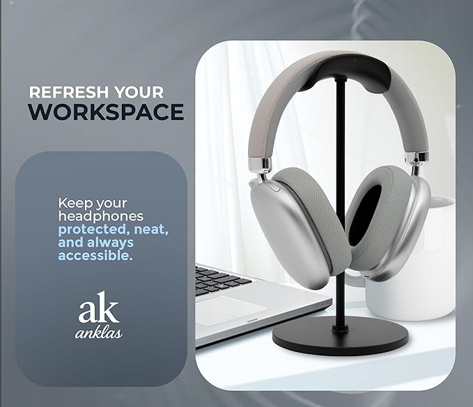 ak anklas Headphone Stand for Desk – Premium & Minimalist Headset Holder with Round or Oval Base for Gaming, Office & Home (Black, Standard)
