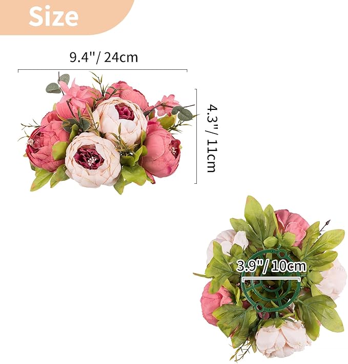 NUPTIO Flower Balls Flowers for Centerpieces: 2 Pcs 9.4 inch Diam Dark Pink Artificial Peony Fake Flower Ball Arrangement Bouquet Wedding Centerpieces for Tables Wedding Centerpiece Decorations