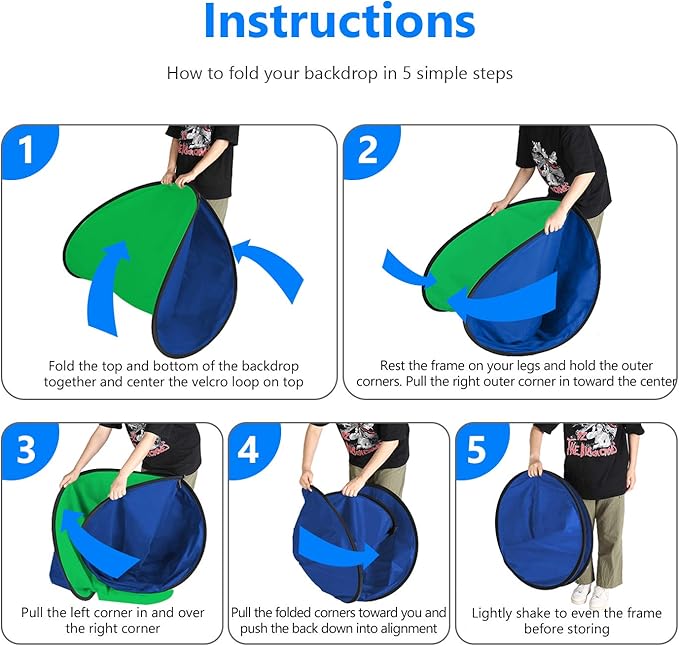 NEEWER Chromakey Backdrops, Double Sided Green Screen and Blue Screen, 2 in 1 Collapsible and Reversible Background for Photography, Gaming and Live Streaming, 5'×6.6'/1.5m×2m (Green/Blue)