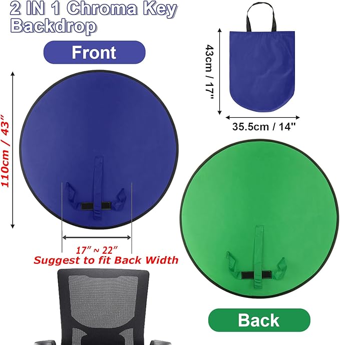 Cosmos 1 Pc Blue Screen Backdrop 43 in / 110 cm Diameter Foldable Portable Photography Background Green Screen Chroma Key Backdrop for Photography Photo Video Studio, Live Streaming, Video Meeting